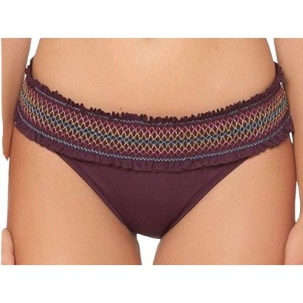 Bleu Ron Beattie Hipster Bikini Bottom Sz 12 Aubergine Embroidered Smocked  NEW